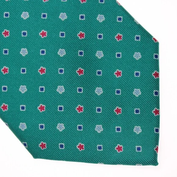 Drake's NWT Neck Tie in Teal Green with Red & Blue Geometric Pattern 100% Silk